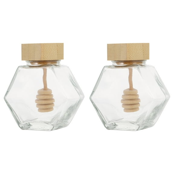 Tineasur Clear Glass Honey Pots with Wooden Sealed Lids, Easy Containers, 2 Pieces