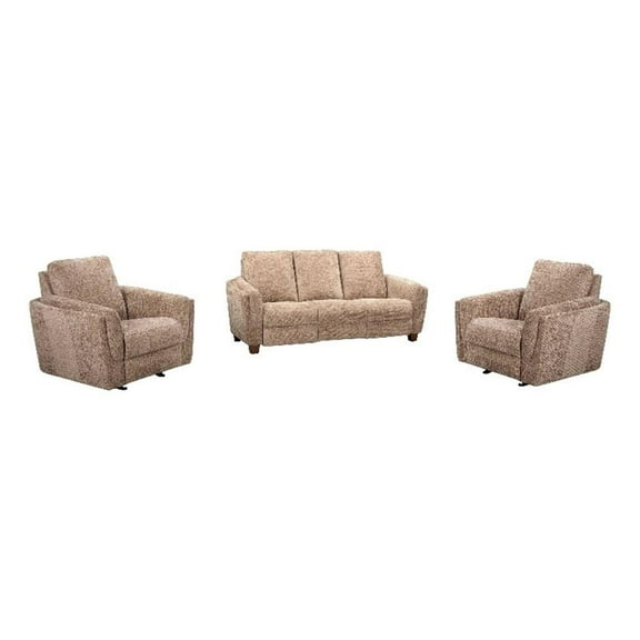 Pemberly Row Contemporary Biscotti Power Reclining Sofa and 2 Recliners