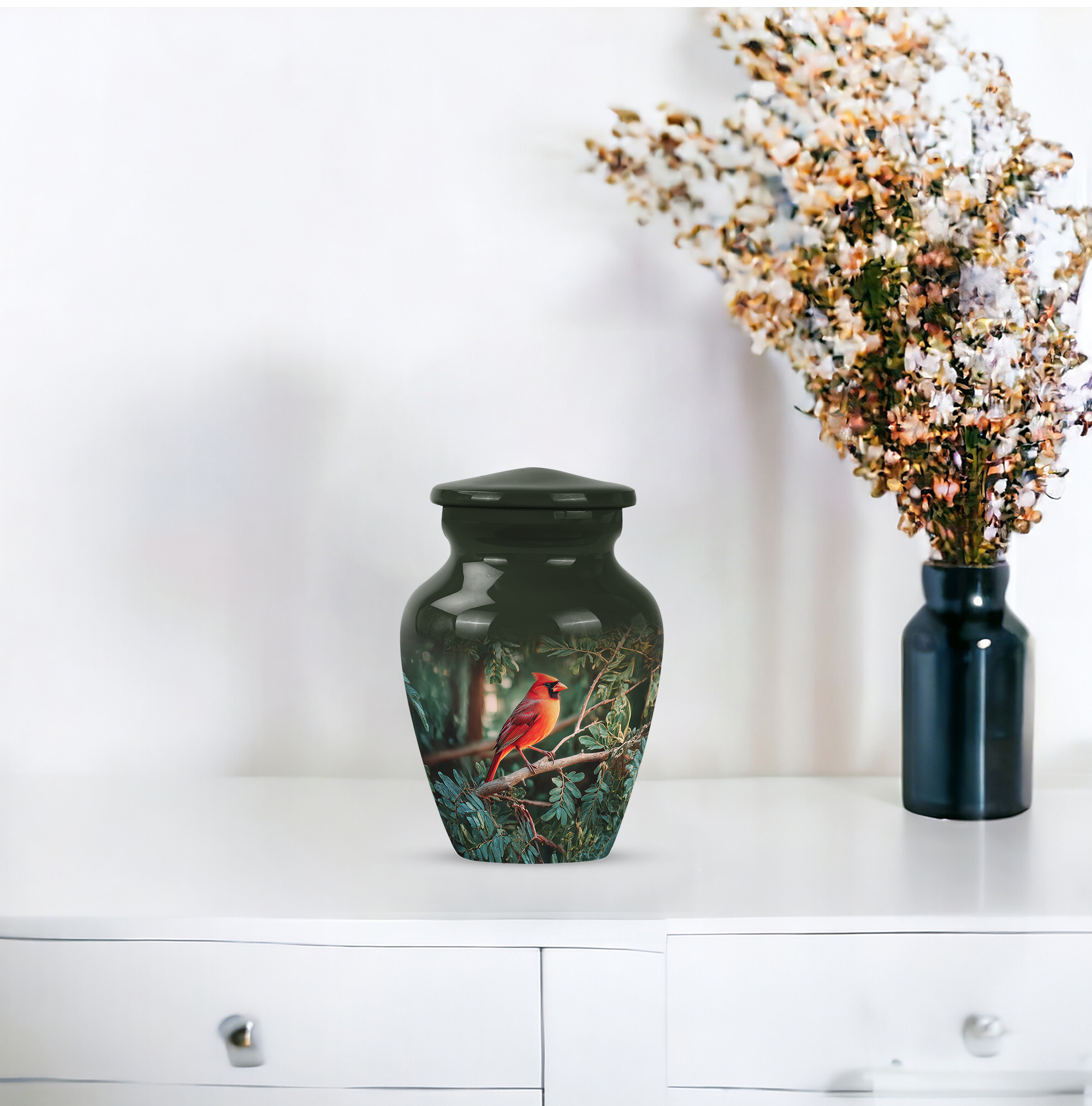 Cardinal Bird Funeral Urns For Adult For Man - Green Memorial Urn For Human Ashes Adult Male - Mini Tree Cremation Urns For Human Ashes - Keepsake Urn For Mother 3 Inch