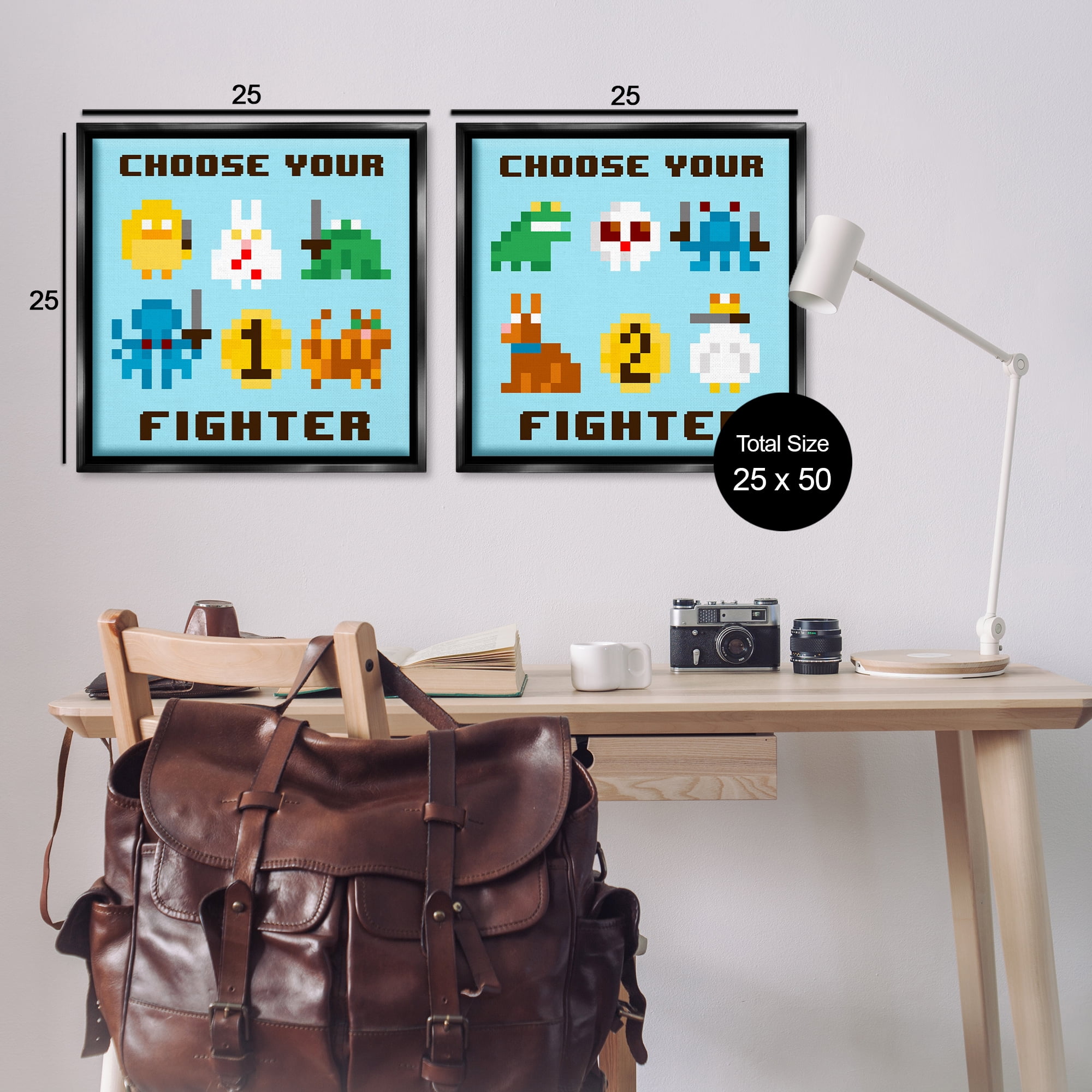 Stupell Industries Choose Your Fighter Game Entertainment Painting Black Floater Framed Canvas Art Print Wall Art, 25 x 25, Set of 2