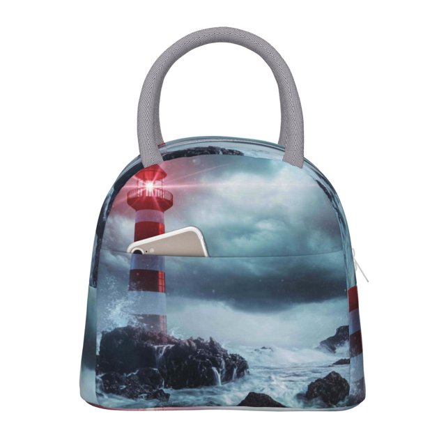 Disketp Lighthouse in a Stormy Sea Bolsa Térmica para Almuerzo, Lonchera con Abertura Amplia y Gran Capacidad, Organizador Reutilizable para Mujeres, Hombres y Adultos