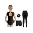 thumbnail image 4 of TSSOE Girls Gymnastics Leotards with Shorts Leggings Scrunchies Sleeveless Sparkly Dance Biketard Ballet Tumbling Outfit Black 14, 4 of 7
