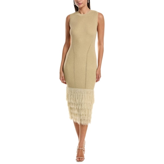 Milly womens Raz Metallic Rib Dress, l, Gold
