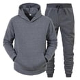 thumbnail image 1 of 2Pcs/Set Long Sleeve Elastic Waist Mid-rise Thickened Sportswear Set Men Winter Solid Color Pockets, 1 of 5