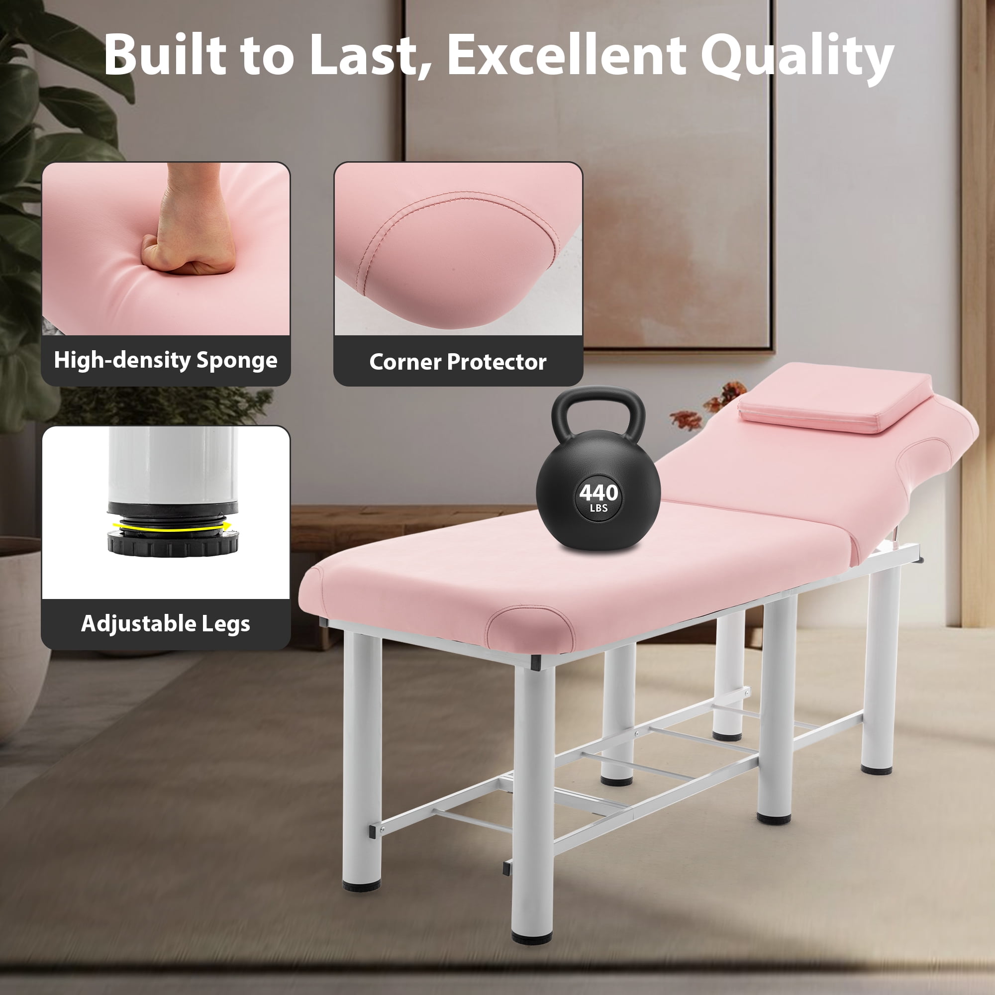 Miniyam 73.7" x 27.56" x 27.17" Professional Massage Table – Adjustable Backrest, Removable Headrest, Bottom Storage, Memory Foam Layer – White