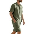thumbnail image 4 of BinBiL Men's 2 Piece Vertical Striped Textured Outfits Summer Casual Button Down Shirts and Shorts Matching Sets Army Green XXXL(XXXL), 4 of 9