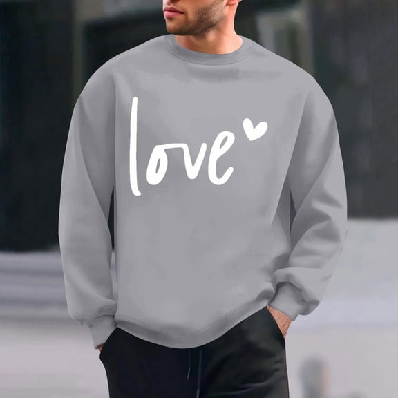 PNTUTB Valentine's Day Men's Fashion Print Classic Crew Neck Long Sleeve Casual Loose Pullover Comfort Sweatshirts