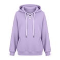 thumbnail image 4 of Qgtaibl Women's Lace Up Hoodie Criss Cross V Neck Drawstring Pullover Sweatshirt Thin Fleece Long Sleeve Fall Hooded Top with Kangaroo Pocket Purple M, 4 of 6