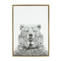 Kate and Laurel Sylvie Bear Animal Print Black and White Portrait Framed Canvas Wall Art by Simon Te Tai, 23x33 Gold
