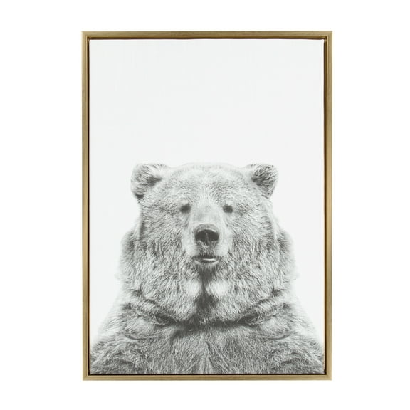 Kate and Laurel Sylvie Bear Animal Print Black and White Portrait Framed Canvas Wall Art by Simon Te Tai, 23x33 Gold