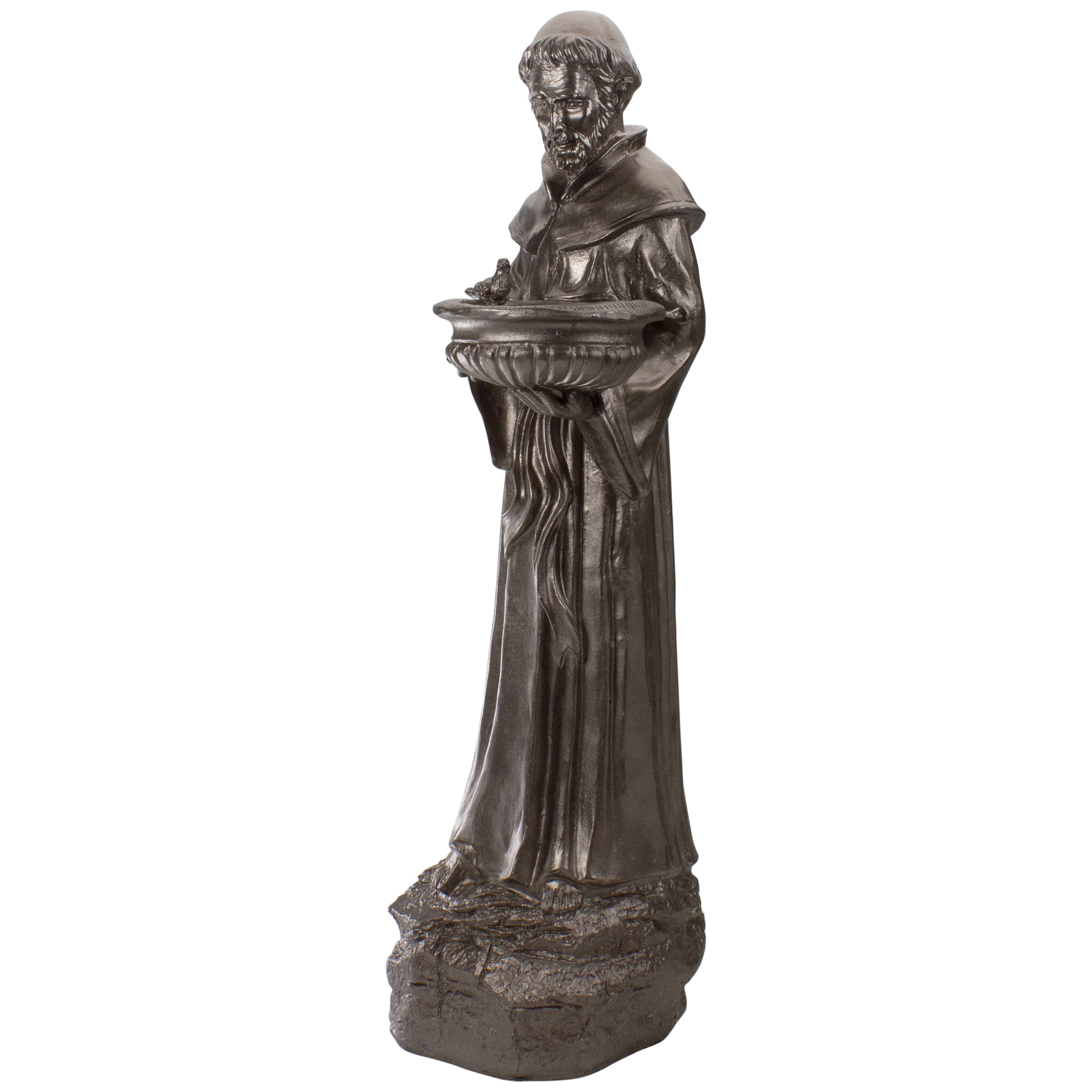 24" St. Francis of Assisi Dark Brown Religious Bird Feeder Outdoor Patio Garden Statue