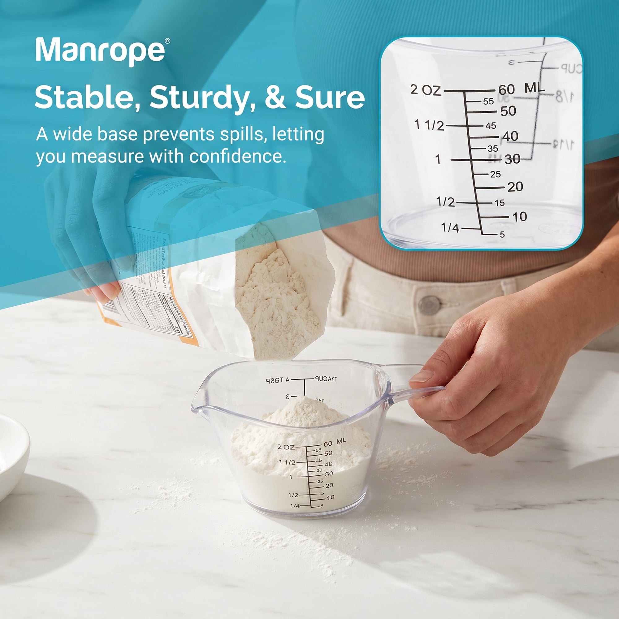 Unique Bargains PS Material Measuring Cup for Kitchen Tasks Clear 60ml 2Pcs