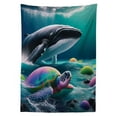 thumbnail image 2 of Ambesonne Nautical Outdoor Tablecloth, Trippy Turtle with a Whale, 58"x120", Teal Multicolor, 2 of 2