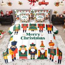 Homewish Boys Girls Xmas Nutcracker Bedding Comforter Set 7pcs,Happy New Year Queen Bedding Sets Super Cozy,Merry Christmas Queen Sheet Sets,Luxury Bedroom Decor,Reversible