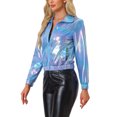 thumbnail image 4 of INSPIRE CHIC Women's Holographic Shiny Party Long Sleeve Lightweight Zipper Metallic Jacket XL Blue Holographic, 4 of 6
