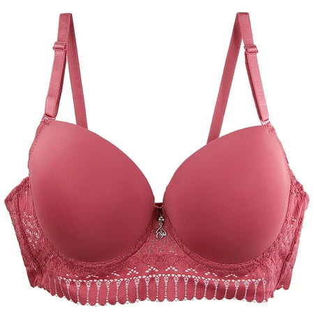 Tao Tao Women s Solid Color Bra Push Up Thick Padded Plunge Underwire T Shirt Lace Bra Lift Support for Women Add One Cup Red L