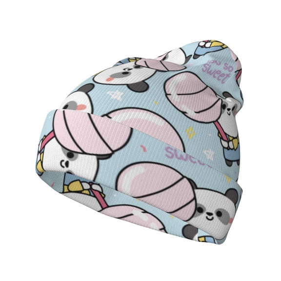 Easygdp Cute Panda Bear Winter Beanie for Men Women Beanie Knit Hat Cuffed Cap Beanie Knit Chunky Snow Cap