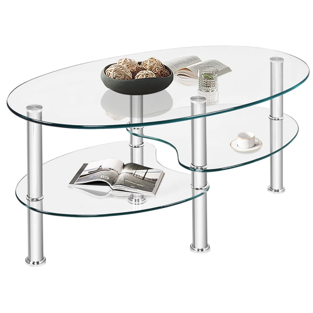Finihen Glass Coffee Table, Oval Coffee Table, Tempered Glass Oval Side Coffee Table, for Living Room, Reception Room, Transparent Finihen Glass Coffee Table, Oval Coffee Table, Tempered Glass Oval Side Coffee Table, for Living Room, Reception Room, Transparent