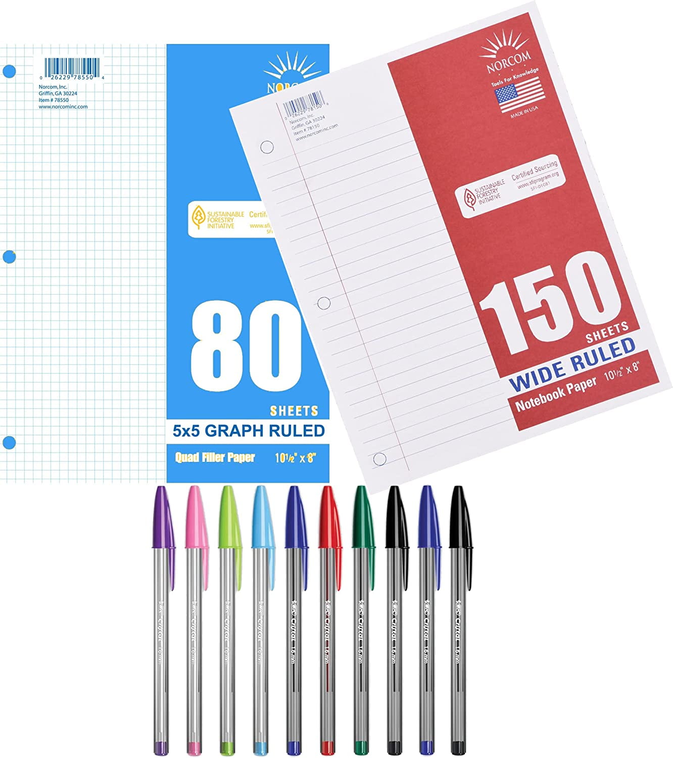 Bundle Of Filler Paper (150 Sheets), Graph Paper (80