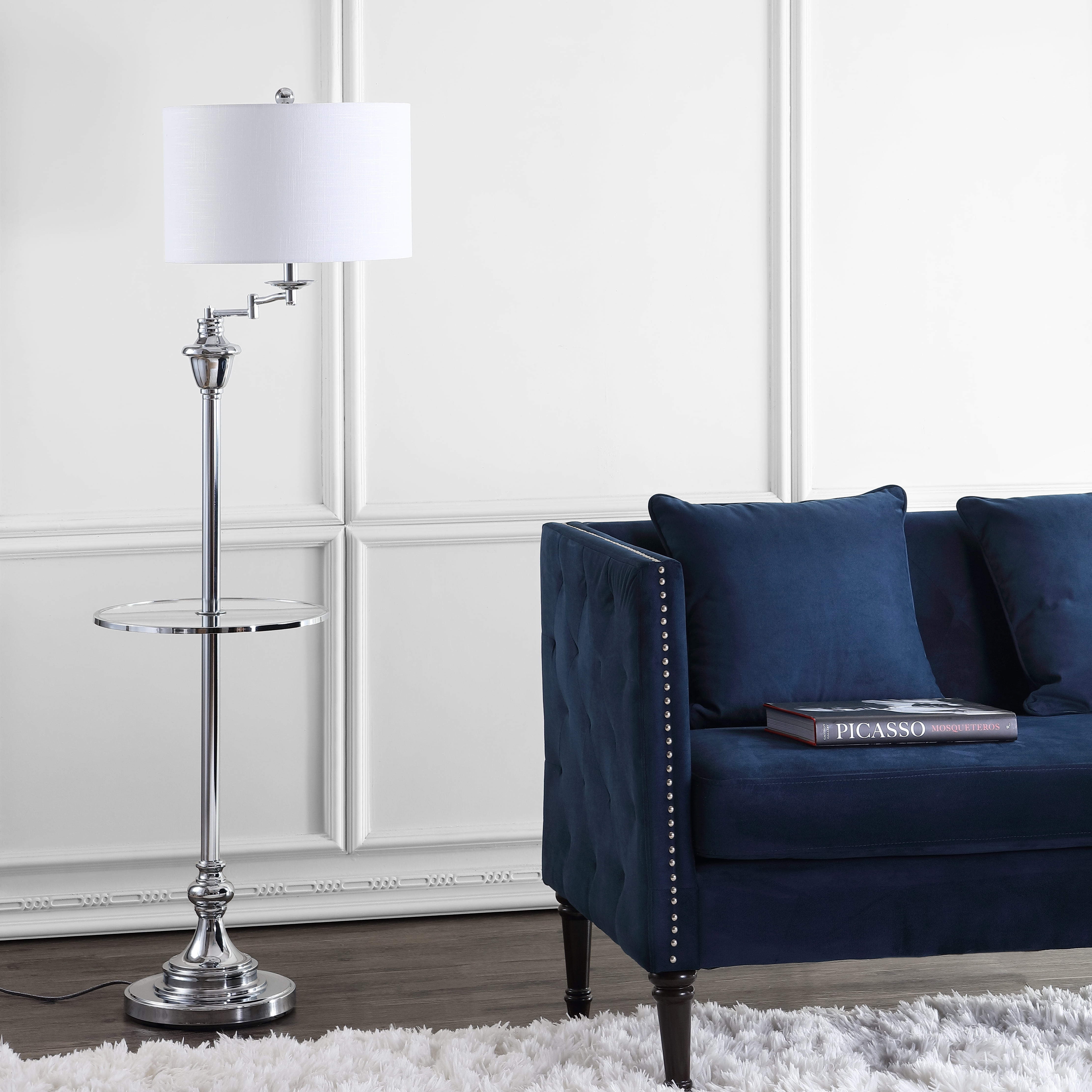 JONATHAN Y Cora 60" Metal/Glass LED Side Table and Floor Lamp, Chrome, JYL3055B
