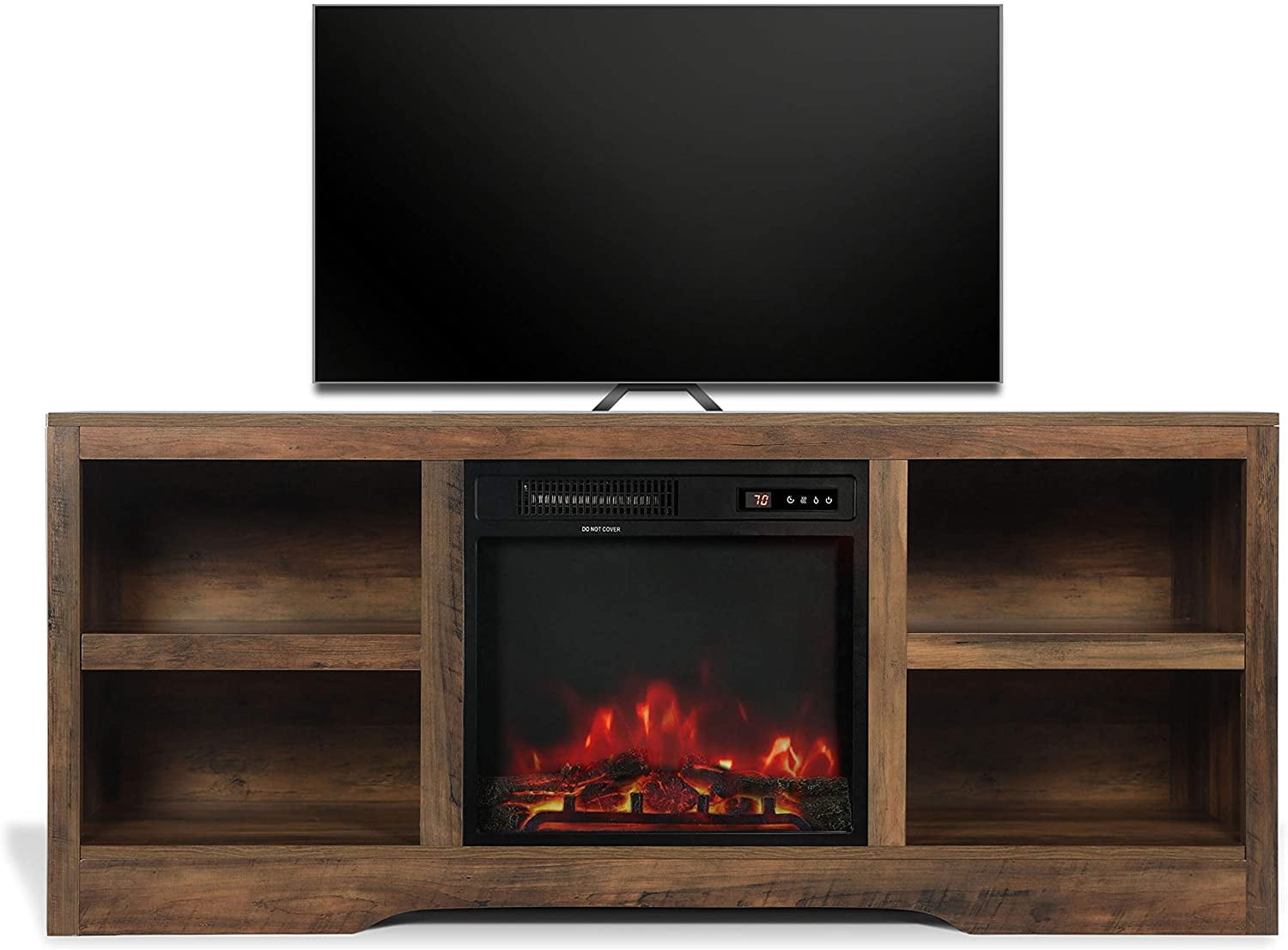 ENSTVER 58" TV Stand with Electric Fireplace, Rustic Oak