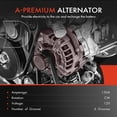 thumbnail image 2 of A-Premium Alternator Compatible with Porsche 911 2005-2006, Boxster 2005-2006, Cayman 2006, Carrera GT 2004-2005, 2.7L 3.2L 3.4L 3.6L 3.8L 5.7L, 12V 150A 6-Groove Pulley CW, Replace# 997-603-012-08, 2 of 9