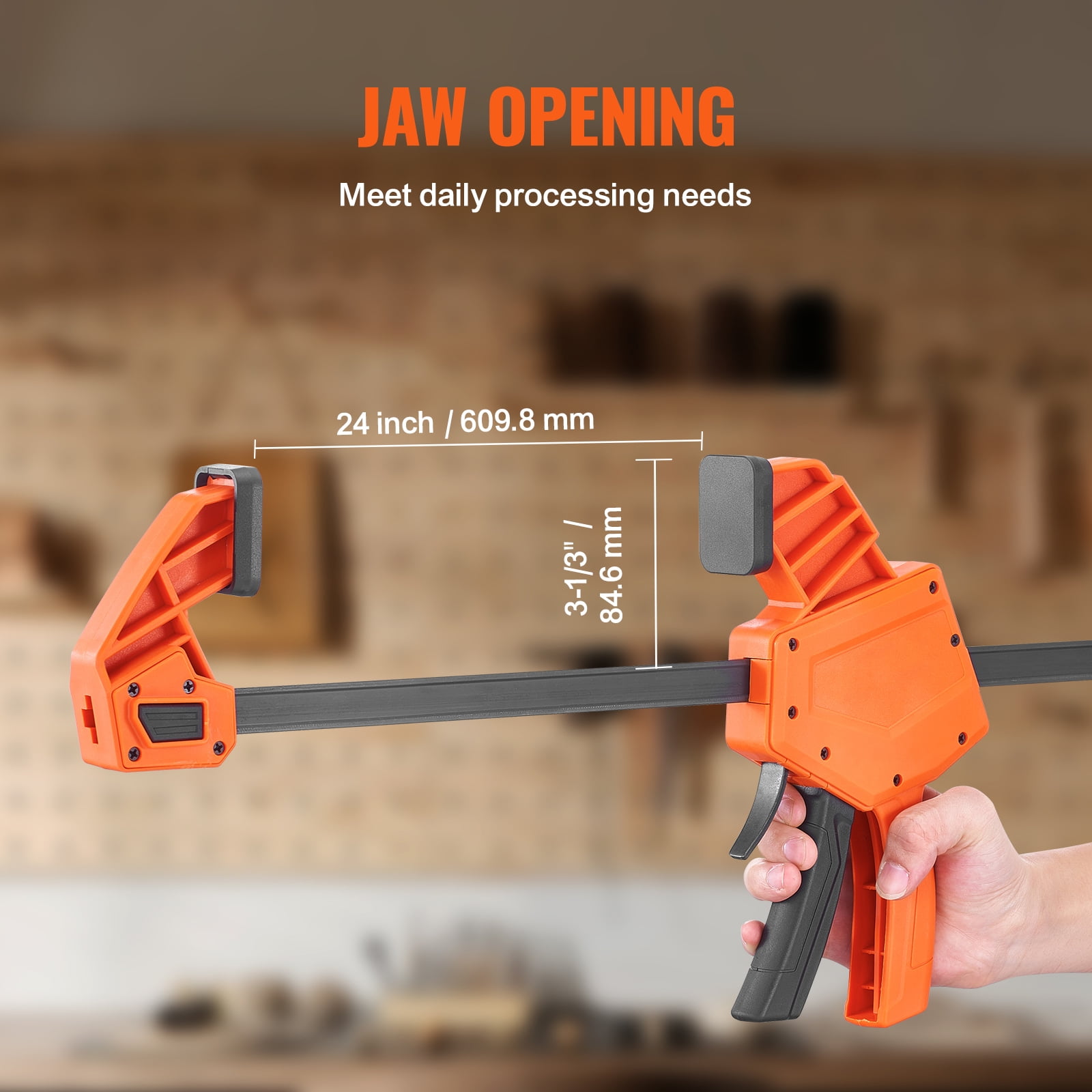 BENTISM Bar Clamps for Woodworking, 2 PCS 24" One-Handed Clamp/Spreader, Quick-Change F Clamp with 300 lbs Load Limit, High-strength Plastic and Carbon Steel, Wood Clamps for Woodworking