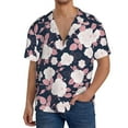 thumbnail image 3 of Vsdgher Leaves Flower Print Men's Wrinkle Free Untucked Cuban Shirt Business Casual Button Down Shirts Short Sleeve Shirt, 3 of 7