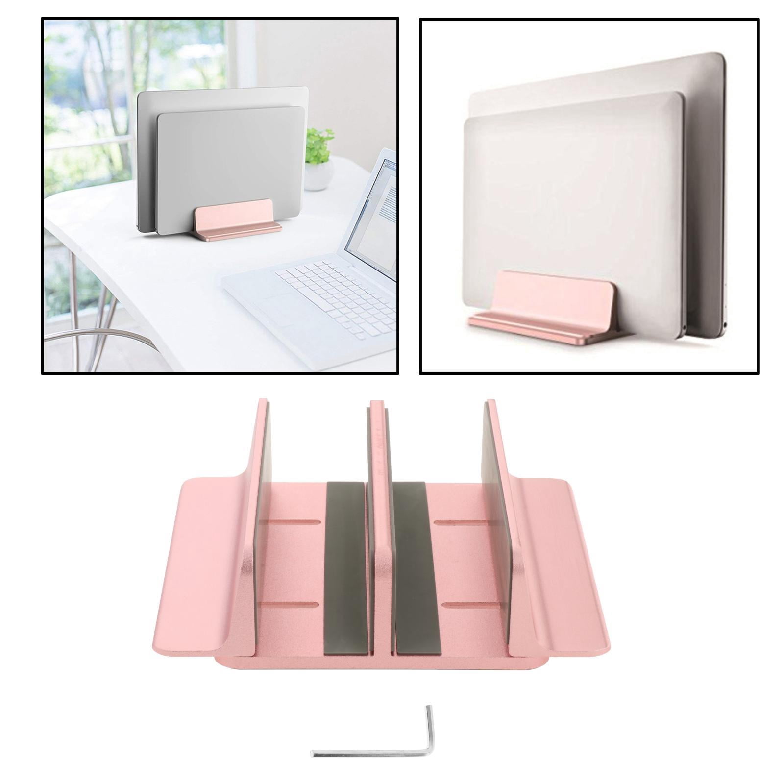 Adjustable Laptop Stand 2 Slots Computer Vertical Support Desktop Accessories, Stable and Firm Holder - Rose Gold
