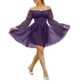thumbnail image 2 of Yertdoel Off The Shoulder Dresses for Women Elegant Solid Long Sleeve Fitted Waist Chiffon Dress Party Vacation Stylish Casual Flowy Dress, 2 of 9