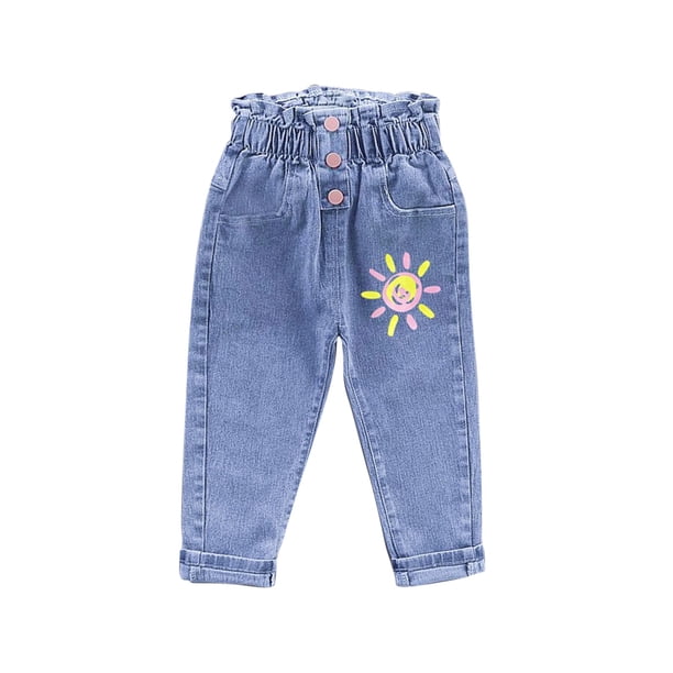 Odeerbi 2-6 Años Niñas Pantalón Vaquero Estampado Con Cintura Elástica Pantalón Vaquero Con Bolsillo