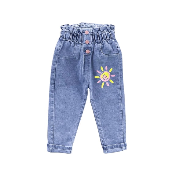 Tranfacy Denim Jeans Little Girls Stretch Floral Print Casual Trousers for 2‑6 Years