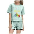 thumbnail image 4 of Baby Girls Outfits Short Sleeve Fashion Prints Trendy Sports T Shirt Tops Shorts Set Kids Clothes Green 12 Years-13 Years, 4 of 4