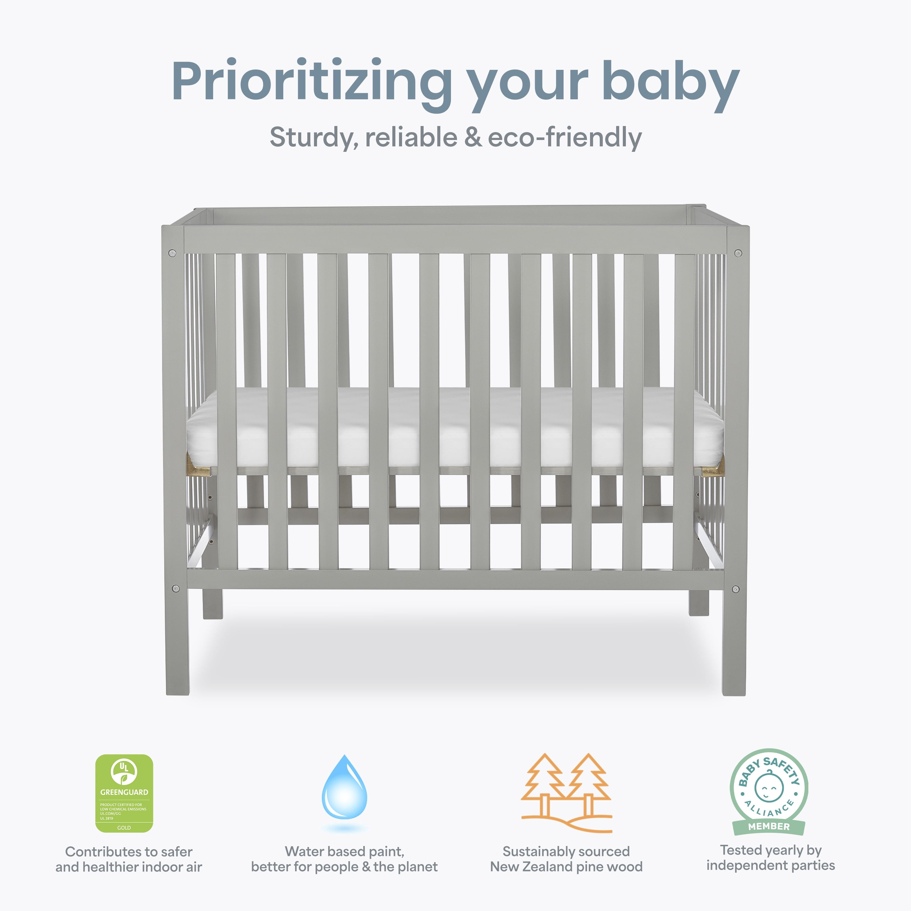 Dream On Me Edgewood 4-in-1 Convertible Mini Crib, Cool Grey