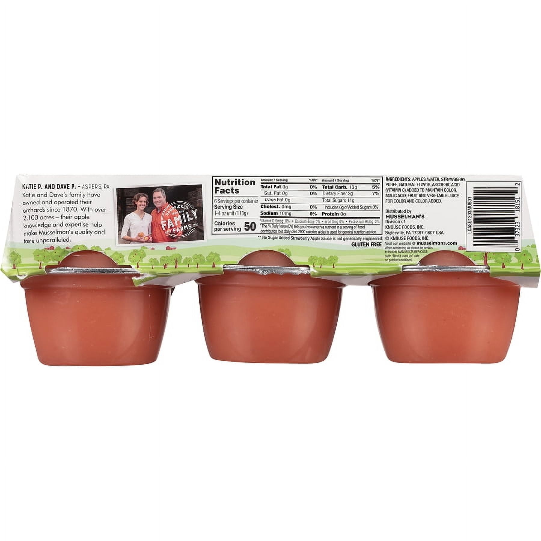 (12 pack) Musselman's No Sugar Added Strawberry Applesauce 4oz, 6 count