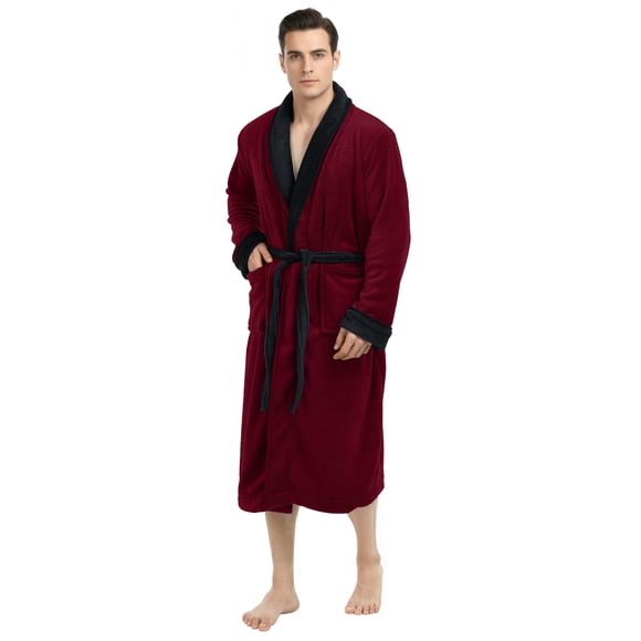 Bata para Hombre NY Threads de Coral Fleece con Cuello Chal Burdeos