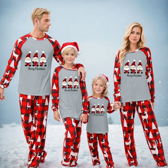 Odeerbi Christmas Pajamas for Family Holiday Long Sleeve Family Christmas Pajamas Matching Sets Dad Casual Printed Top Pants Outfits Loungewear Two-Piece Sleepwear Xmas PJs Set Red