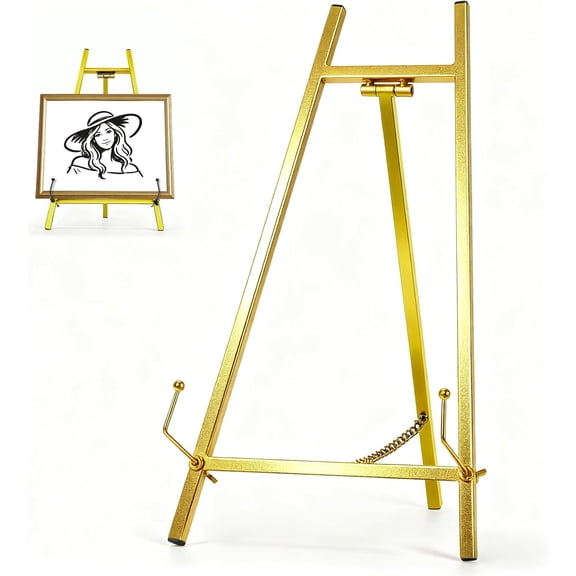 13.3" Metal Easel Stand for Sign – Elegant Table Top Easel for Display, Heavy Duty Tabletop Picture Easel Stand for Wedding Sign, Picture Frame, and Art (Gold)