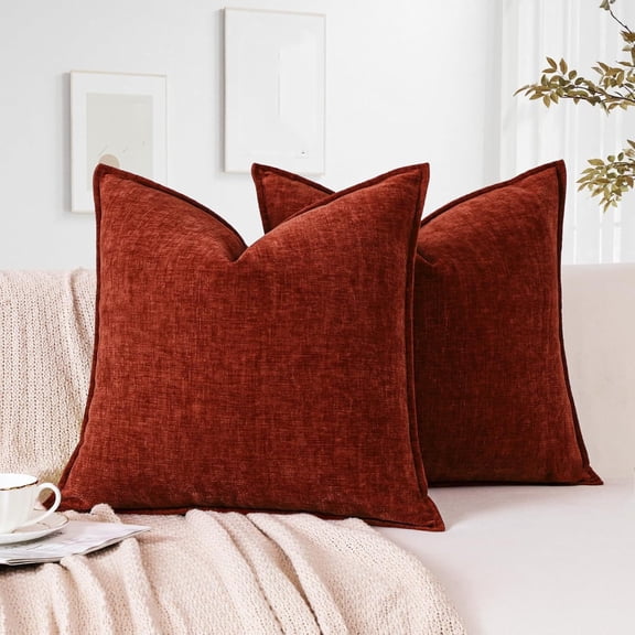 Xukmct Set of 2 Soft Chenille Pillow Case Decorative Square Pillow Cover for Sofa Bed Living Room Home Decor, 24"x24"