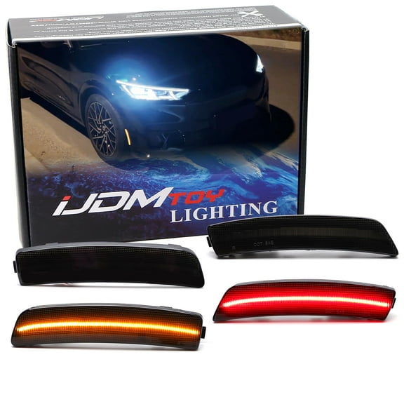 4pc Set Black-Out Smoked Lens Amber/Red Full LED Strip Front/Rear Side Marker Light Kit For Ford 2021-up Mustang Mach-E SUV