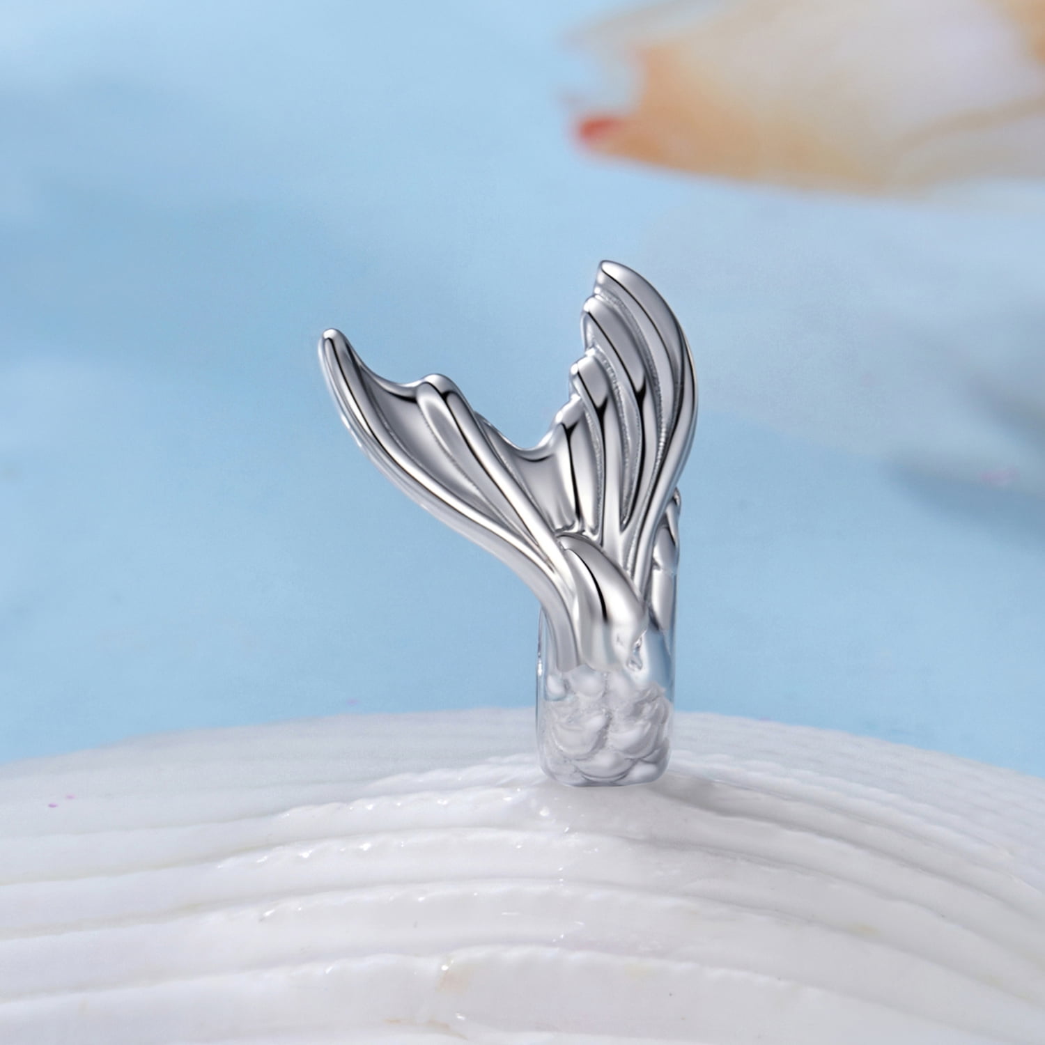 Mermaid Tail Silicone Spacer Beads Charm 925 Sterling Silver Charm,Charm for Bracelets , Perfect Gift for Women