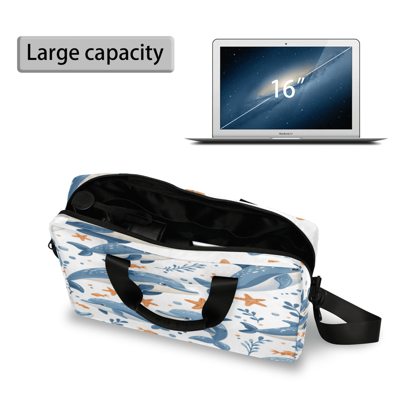 Herdesigns Dolphin Laptop Bag for Women Men, Computer Case Briefcase Messenger Bags, 15-15.6 inch Laptop Sleeve Shoulder Bag