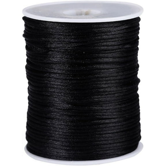 1Roll Polyester Cord Satin Rattail Cord for Beading Jewelry Making Chinese Knotting Black 2mm 100yards/roll