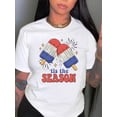 thumbnail image 1 of Camiseta De Mujer Verano Activewear Camiseta Básica Para Senderismo Deportes VacacionesWomen's Casual Summer Tee - Trendy Round Neck Short Sleeve with Unique Ice Pop & Fireworks Print, Stretchy Poly, 1 of 8