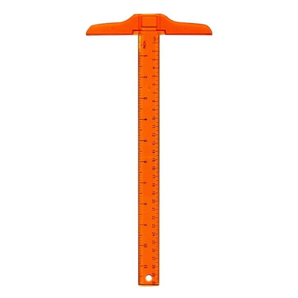 EeaseMX 2 escuadras en T de 30 cm con escala de doble cara, regla en forma de T, herramienta de medición de plástico para dibujo y diseño general, pulgadas/cm (naranja)