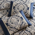 thumbnail image 3 of Nova 9 Piece Polyester Queen Comforter Set, Gold Damask Print, Navy Blue- Saltoro Sherpi, 3 of 5