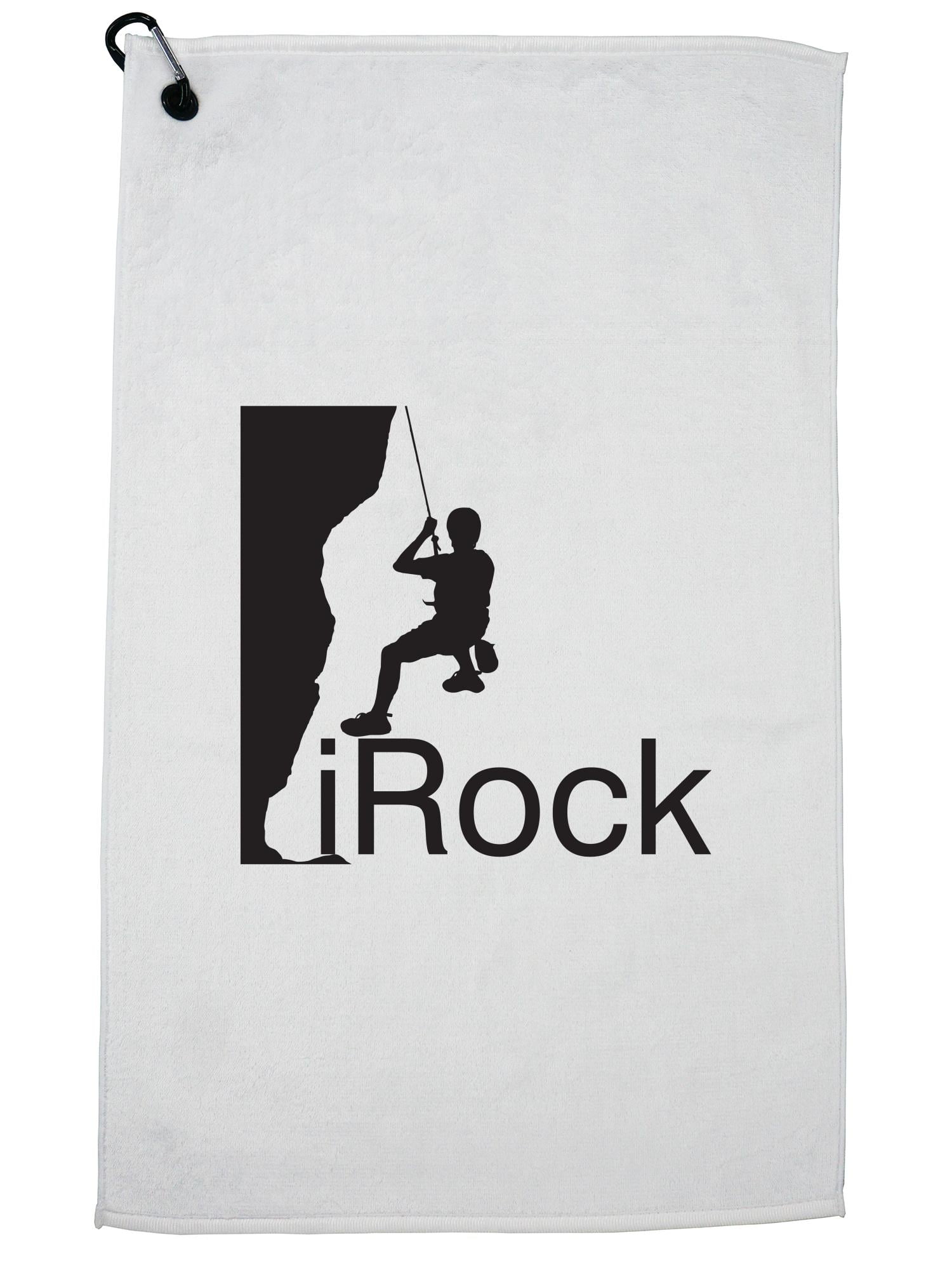 iRock Trendy Rock Climbing Graphic Word Art Golf Towel with Carabiner Clip
