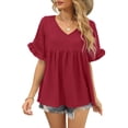 thumbnail image 3 of Camisetas de manga corta para mujer,Camisetas de verano informales con cuello en V para mujer Características mejoradas, 3 of 6