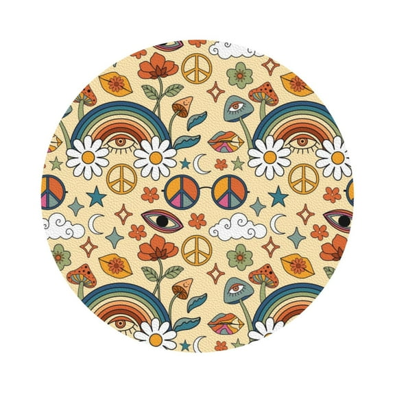 Bingfone Vintage 70s Hippie Style Leather Drinks Coasters With Set Of 6,Suitable For Home Kitchen,Coffee Cup Coasters Home Gift
