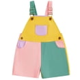 thumbnail image 3 of LJEFF Kids Color Block Overalls Shorts, Summer Breathable Casual Adjustable Straps Summer Toddler Jumpsuit Pink Size 4 T, 3 of 7